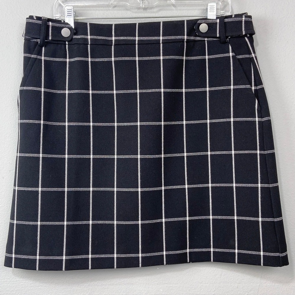 Loft Black and White Plaid Mini Skirt Sz 12 Checkered Grid Pattern A-Line Preppy